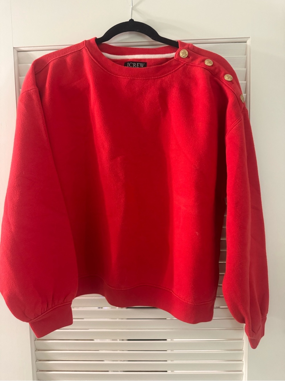 J. Crew Red Crewneck Sweatshirt with Gold Shoulder Buttons